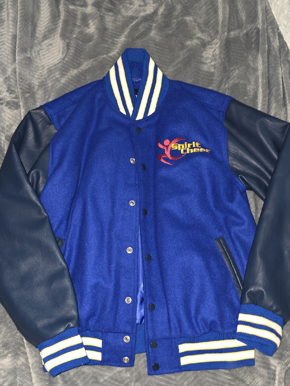Varsity Royal Blue Jacket with White and Yellow Stripes